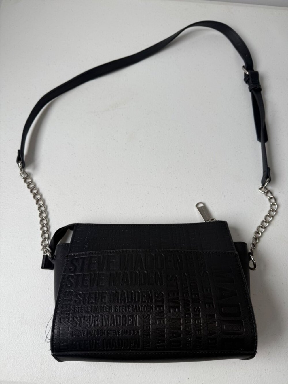 Steve Madden Black Satchel Crossbody Handbag Gold Hardware Medium Purse